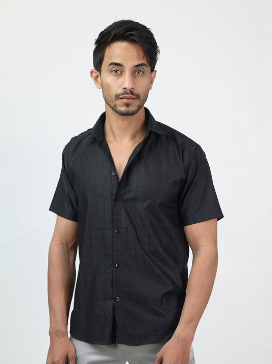 Black N Black Half Sleeve Checked Black Shirt