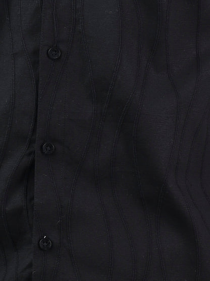 Black N Black Wave Textured Half Sleeve Black Shirt